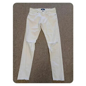 Zara Man ZMDC  Skinny Raw Hem Distressed White Stretch Jeans Size 30